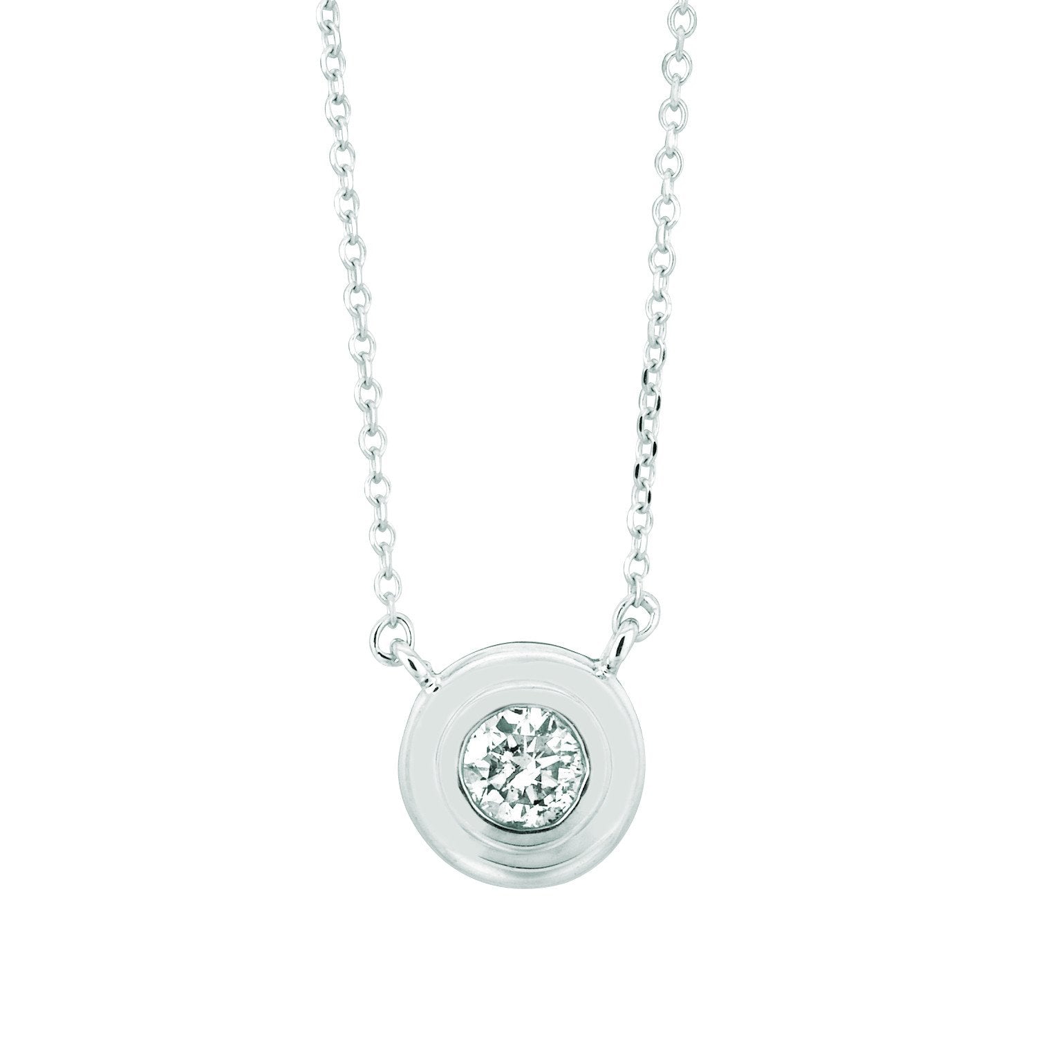 Diamond Bezel Necklace Pendant 0.3 Carats 14K White Pendant