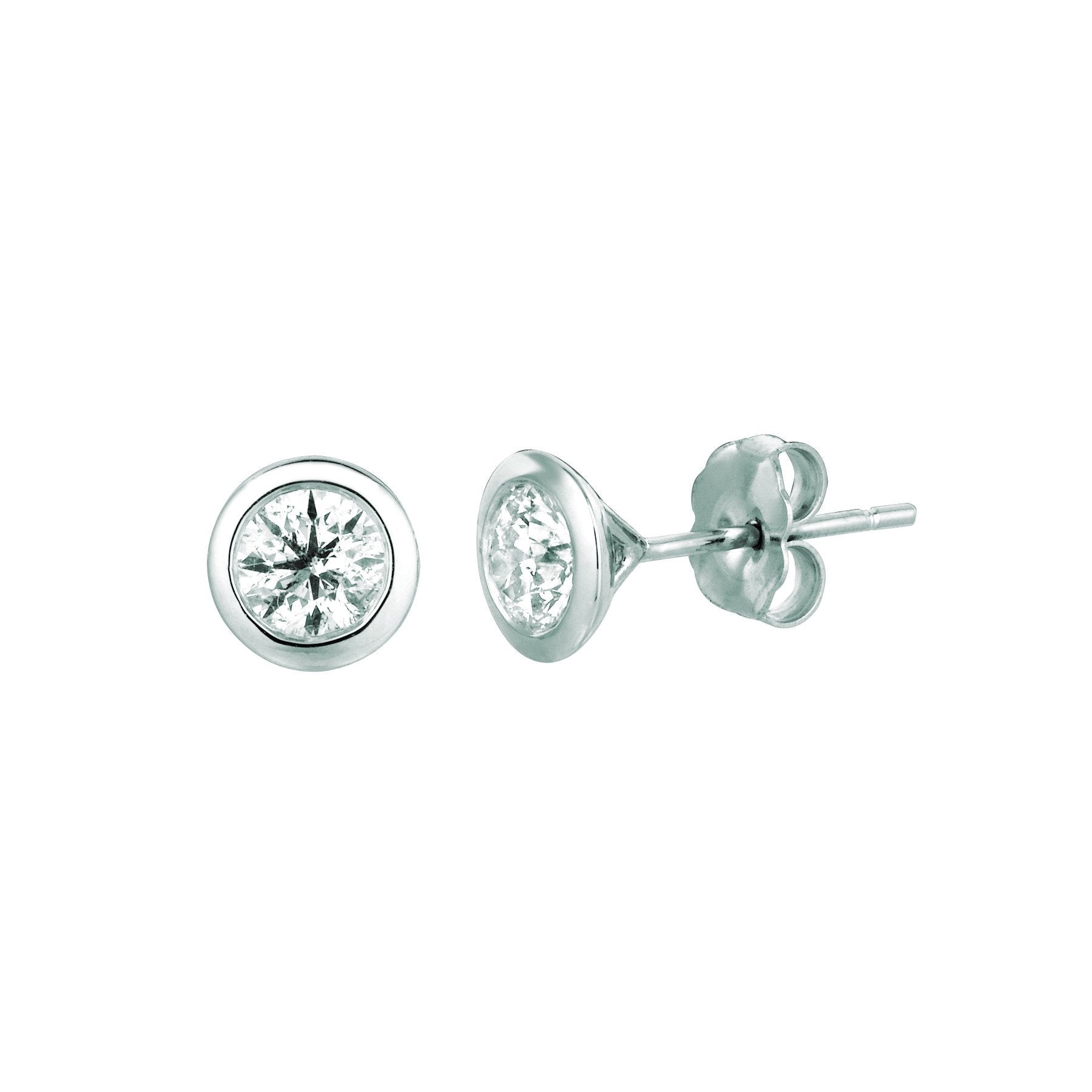 New Diamond Bezel Set Stud Earrings White Gold 