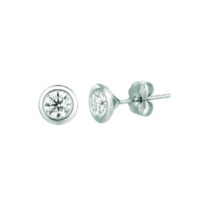 New Diamond Bezel Set Stud Earrings White Gold 