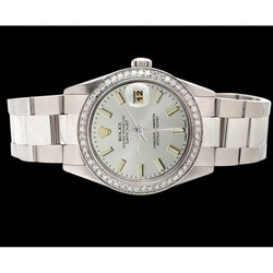 Diamond Bezel Ss Oyster  White Stick Dial Rolex Datejust Watch QUICK SET