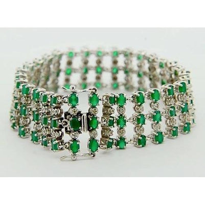 New Amazing Stylish Diamond Carpet Bracelet Columbian Green Emerald  Prong Set Gemstone Bracelet