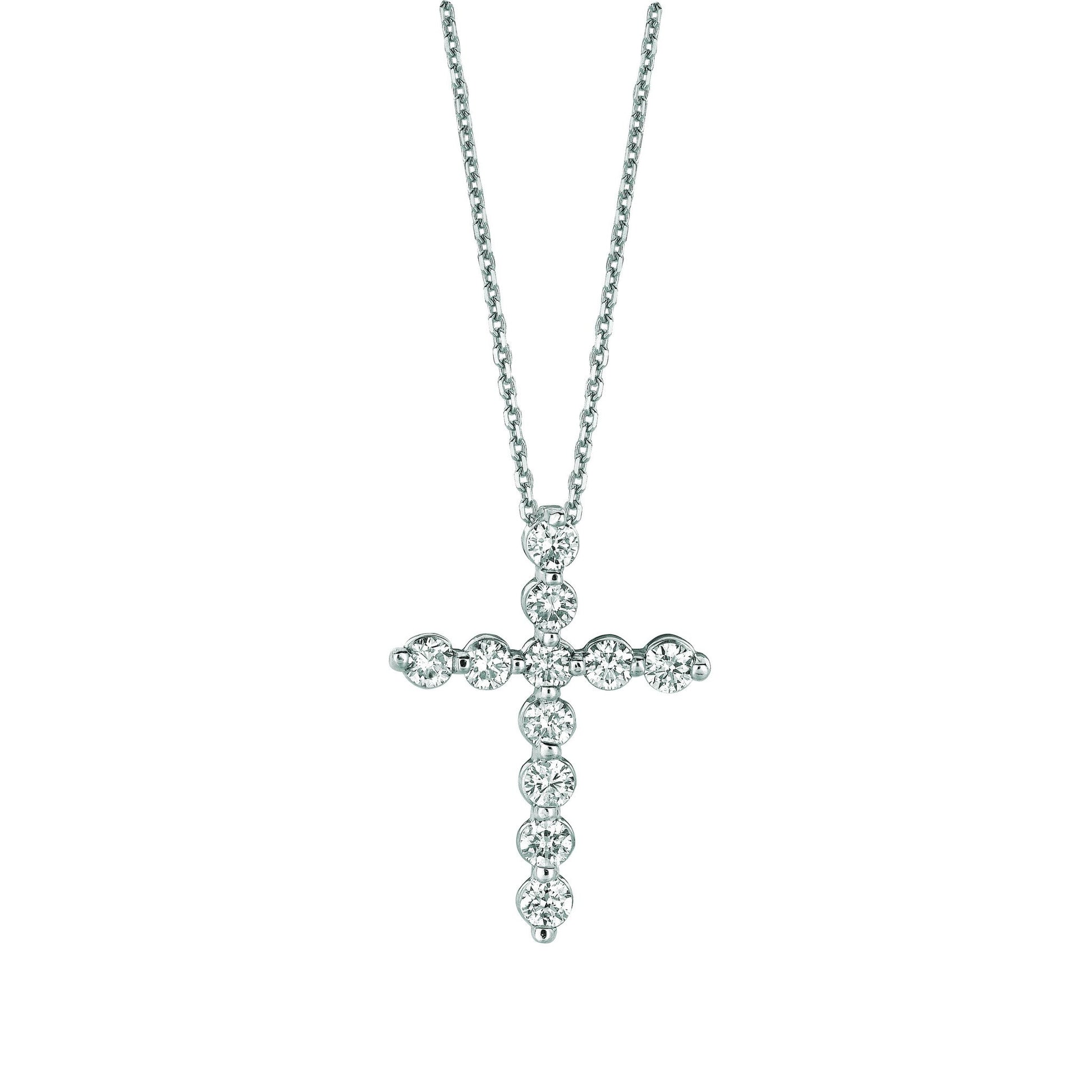 Diamond Cross Necklace Pendant 1.01 Carats 14K White Pendant