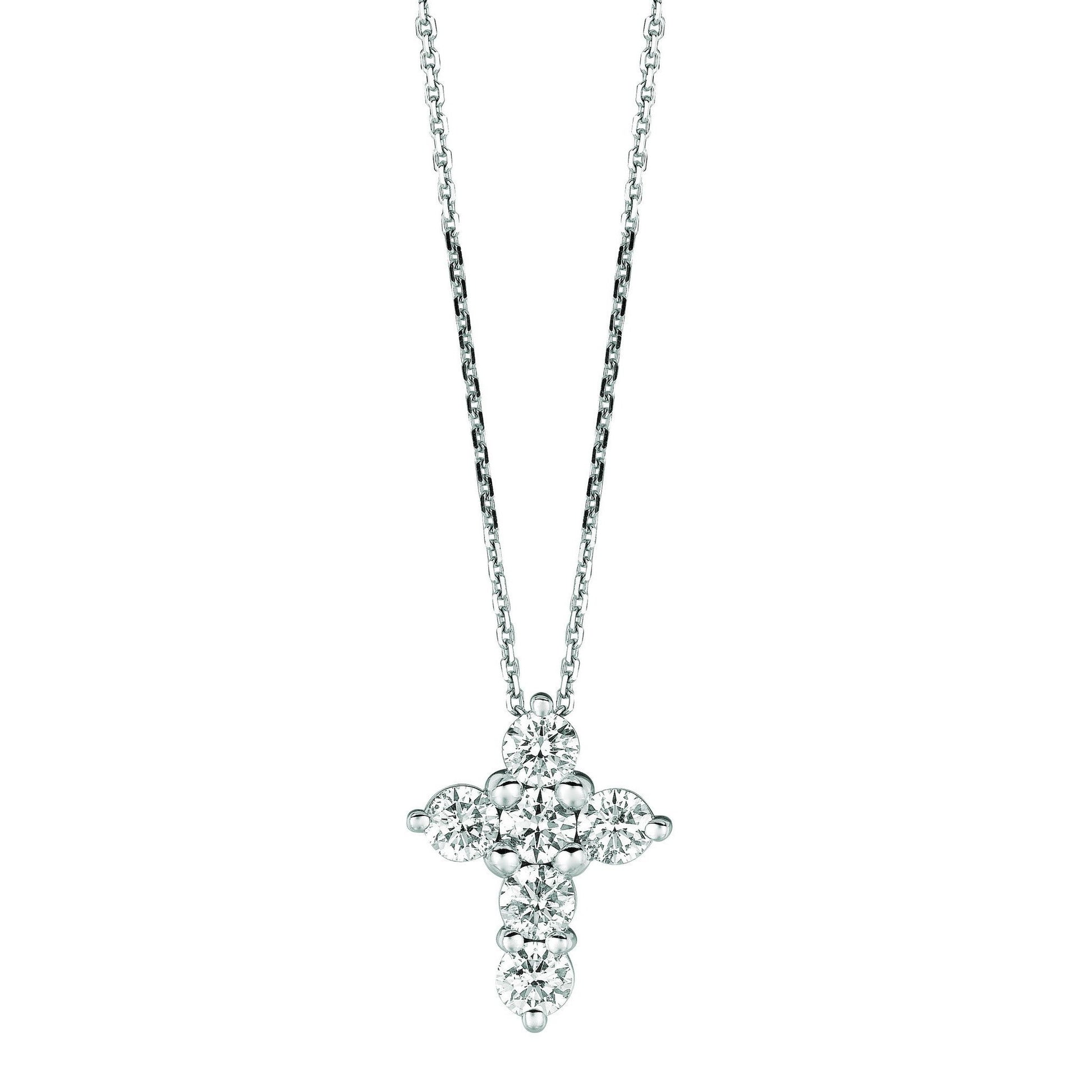 Diamond Cross Necklace Pendant 1.26 Carats 14K White Pendant