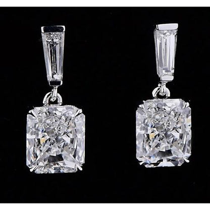 Diamond Drop Earrings 5 Carats Radiant Cut White Gold 14K Dangle Earrings