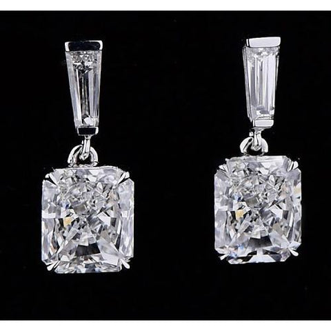 Diamond Drop Earrings 5 Carats Radiant Cut White Gold 14K Dangle Earrings