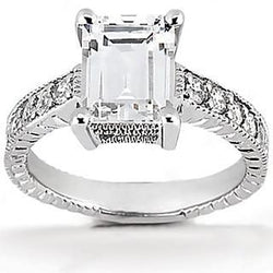 Real  Diamond Engagement Ring 1.50 Ct. Vintage Style White Gold 14K