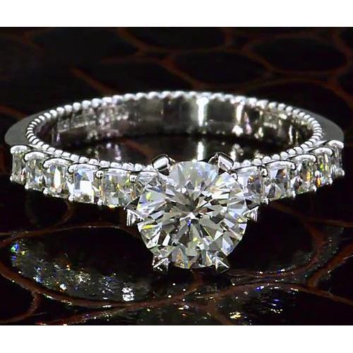 Diamond Engagement Ring 2.50 Carats Vintage Style White Gold Solitaire Ring with Accents