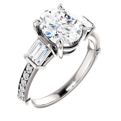 Princess Cut White Elegant Woman's Solitaire Ring with Accents Diamond 