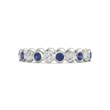 Diamond Eternity Band 1 Carat Bezel Setting Round Blue Sapphires Ladies Jewelry Gemstone Ring