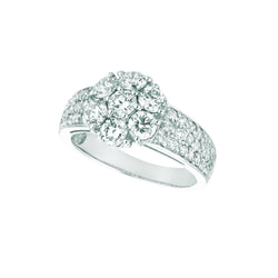 Diamond Flower Fancy Ring 2 Carats 14K White Gold With Accents