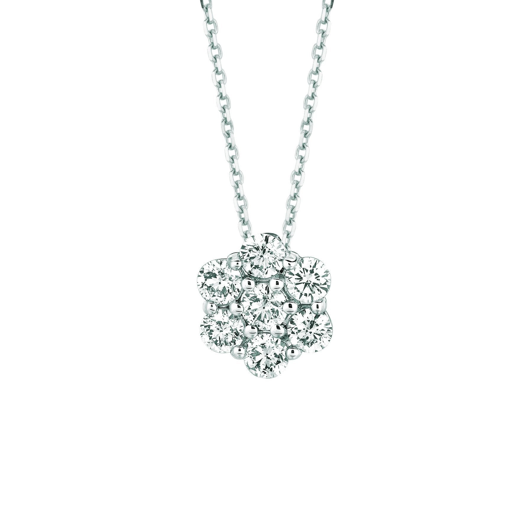 Diamond Flower Necklace Pendant 1.75 Carats 14K White Pendant