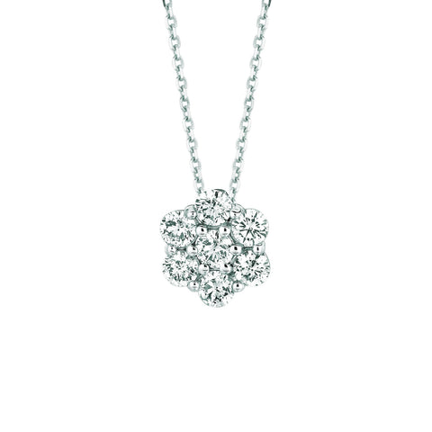 Diamond Flower Necklace Pendant 1.75 Carats 14K White Pendant