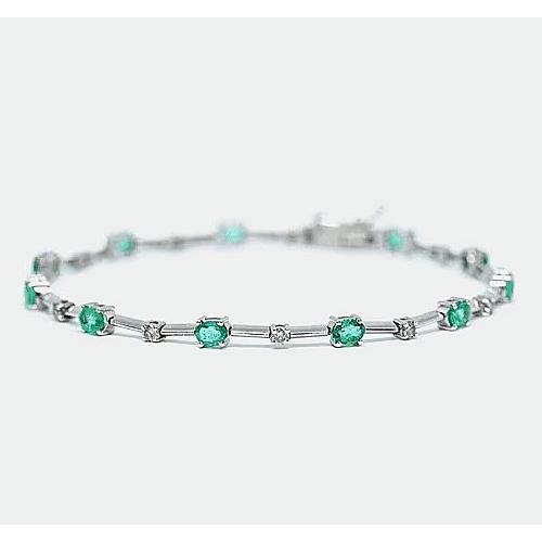 New Diamond Green Emerald Tennis Bracelet   White Gold Gemstone Bracelet