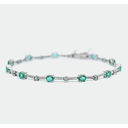 New Diamond Green Emerald Tennis Bracelet   White Gold Gemstone Bracelet