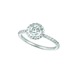 Natural  1 Carat Diamond Halo Round Fancy Ring 14K White Gold