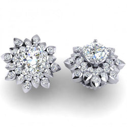Diamond Halo Stud Earrings 3.30 Carats Flower Style White Gold 14K