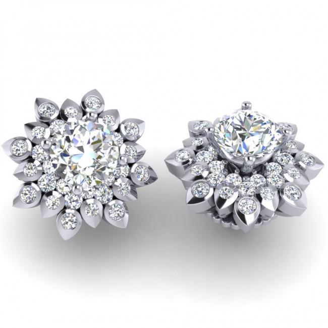 Fancy Style Diamond Halo Stud Earrings  Flower Style White Gold 