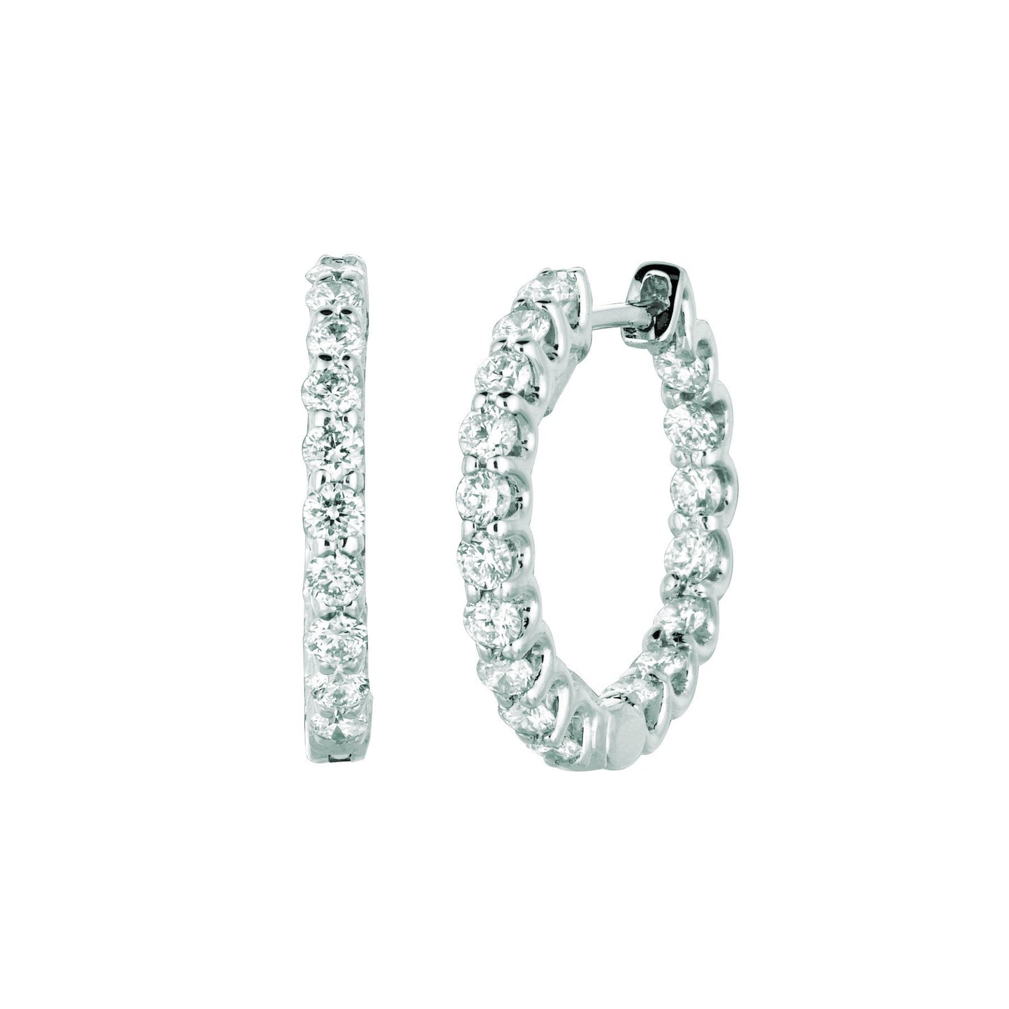 Diamond Hoop Earrings 1.36 Carats 14K White Hoop Earrings