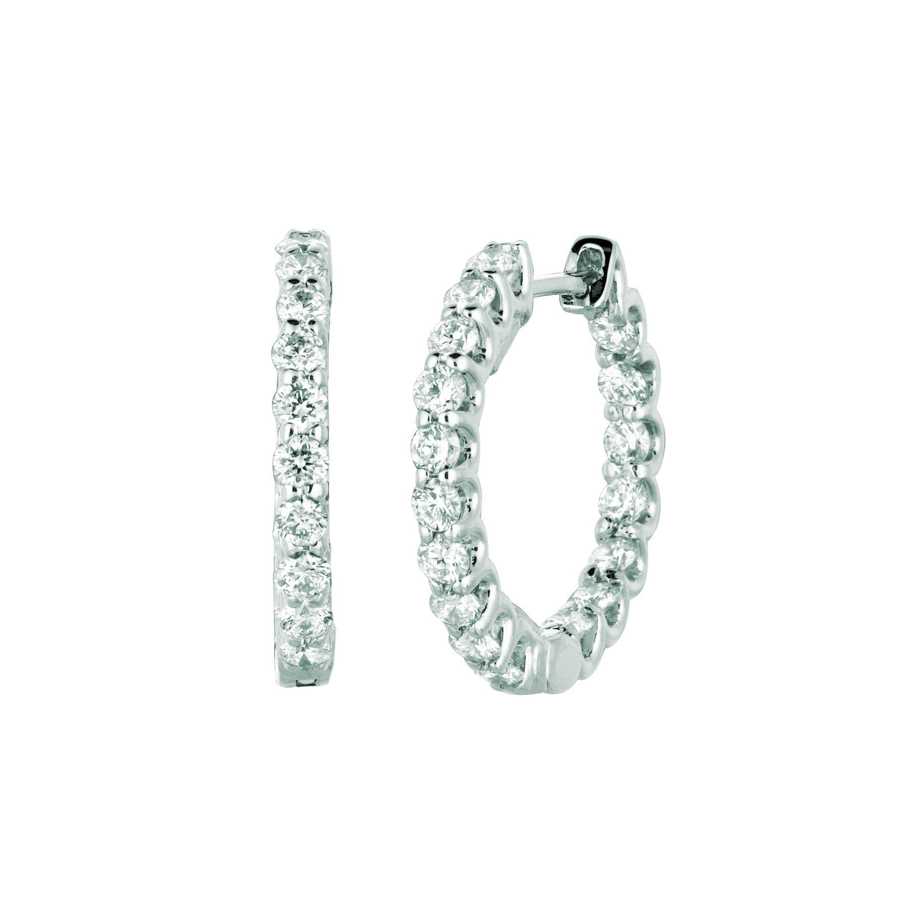 Diamond Hoop Earrings 1.36 Carats 14K White Hoop Earrings
