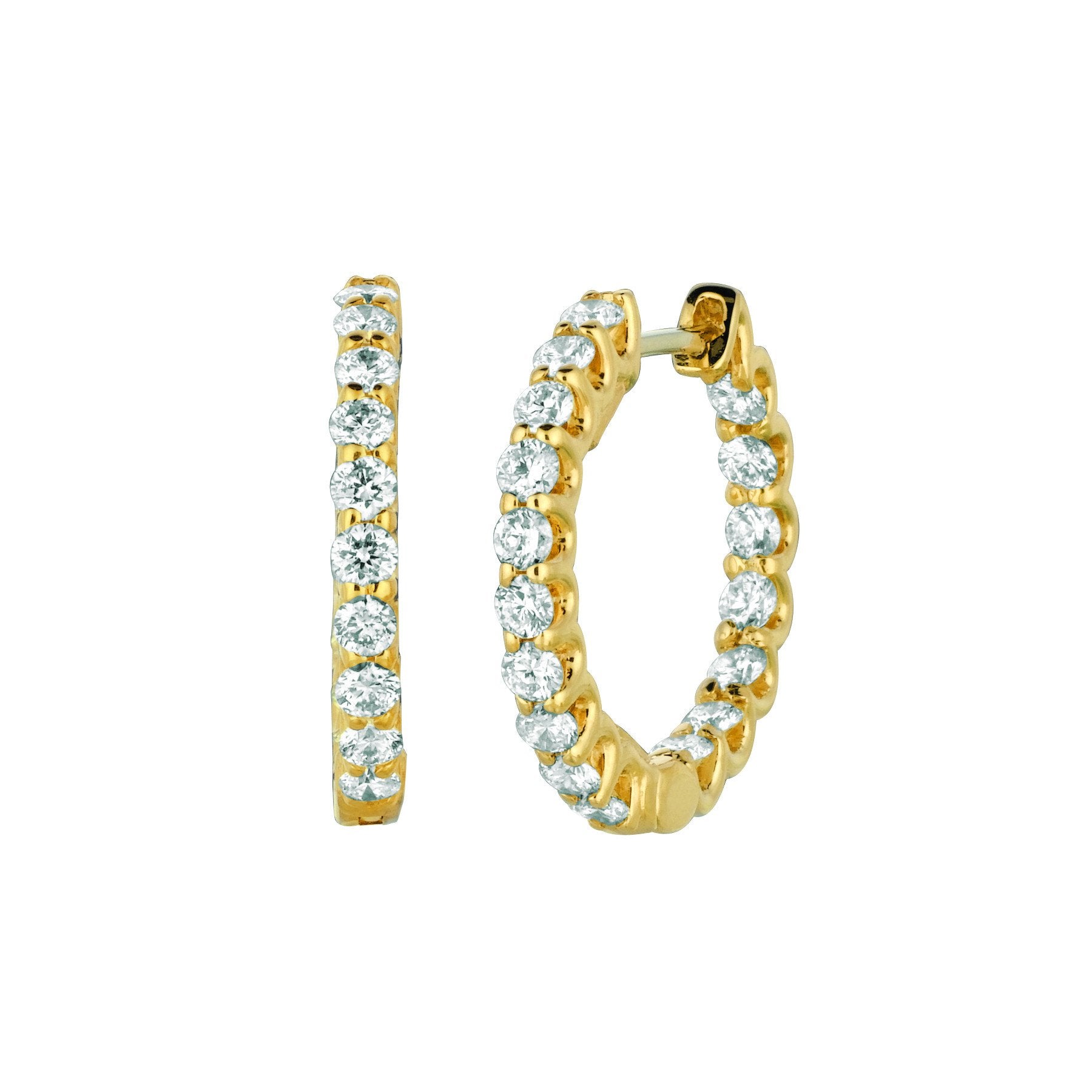 Diamond Hoop Earrings 1.36 Carats 14K Yellow Hoop Earrings