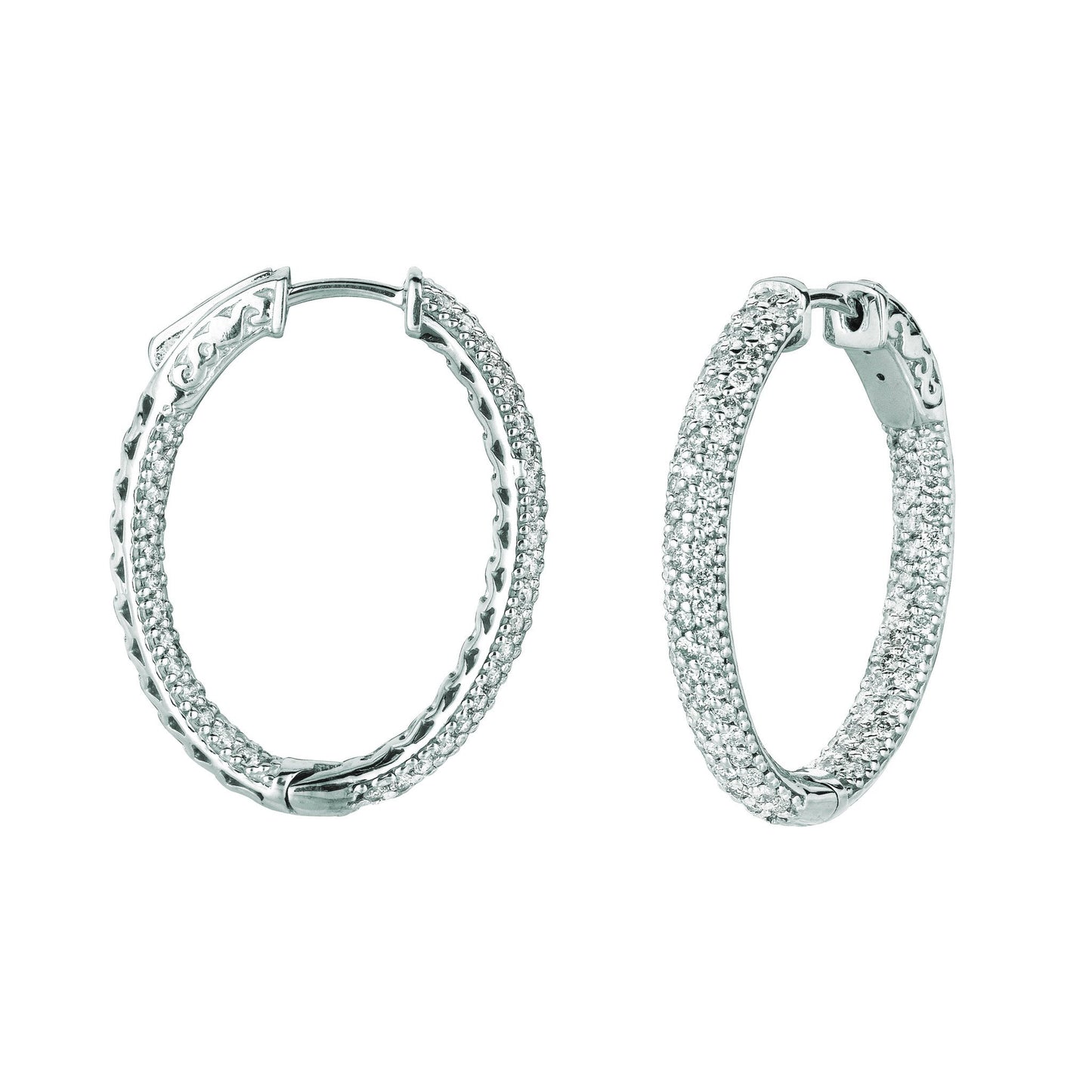 Diamond Hoop Earrings 2.75 Carats 14K White Pave Hoop Earrings