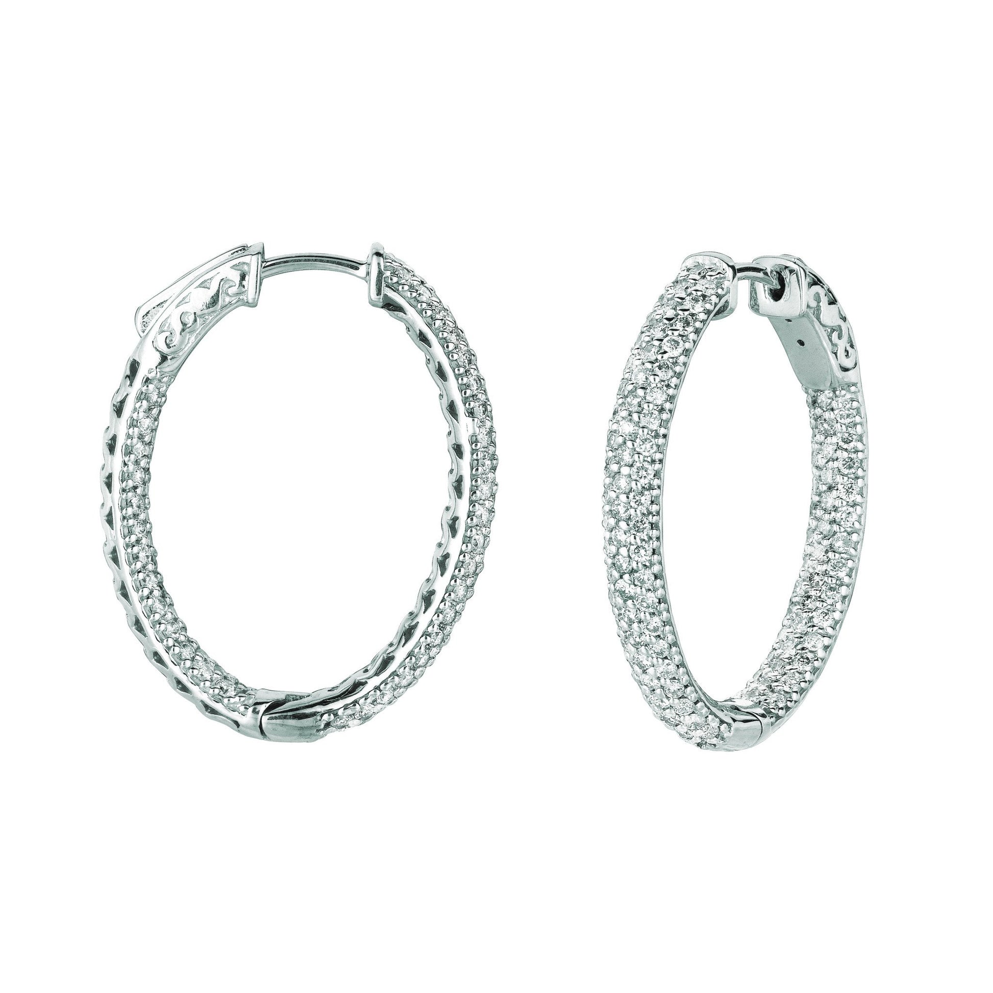 Diamond Hoop Earrings 2.75 Carats 14K White Pave Hoop Earrings
