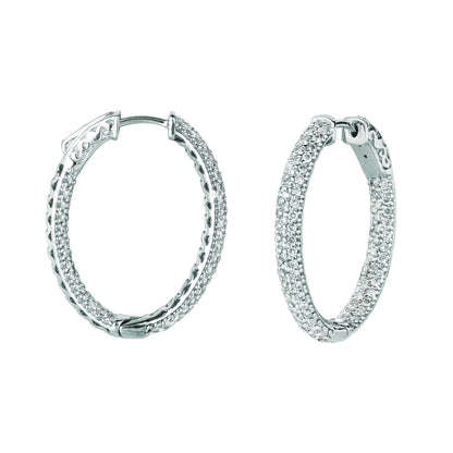 Diamond Hoop Earrings 2.75 Carats 14K White Pave Hoop Earrings