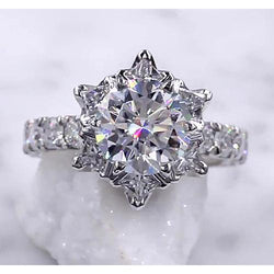 Real  Diamond Ring Starburst 3 Carats Women 14K White Gold Jewelry