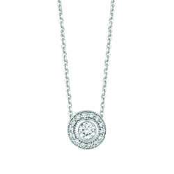 Round Diamond Halo Necklace Pendant 0.39 Carats 14K White Gold