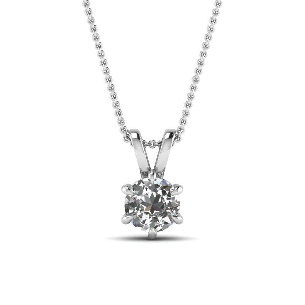 Diamond Necklace Pendant 1.50 Carats White Gold 14K Claw Prong Set New Pendant