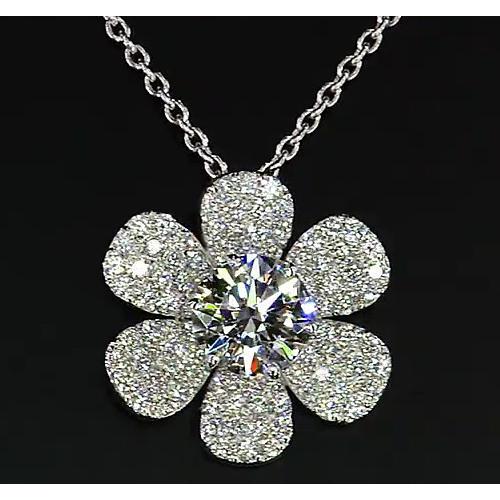 Diamond Pendant Flower 3.50 Carats White Gold 14K F Vs1 New Pendant