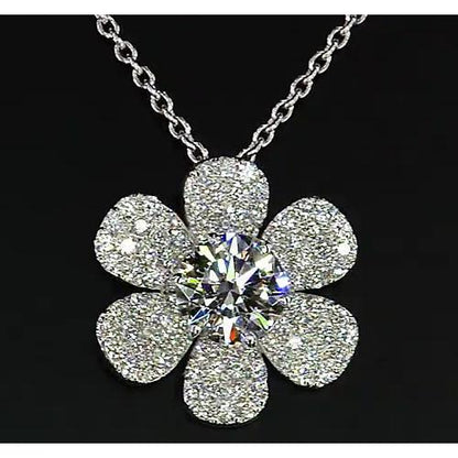 Diamond Pendant Flower 3.50 Carats White Gold 14K F Vs1 New Pendant