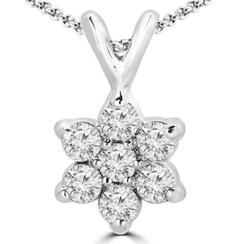 Diamond Pendant Necklace Round Cut 3.50 Carats Flower Shape Women Jewelry 14K White Gold Pendant