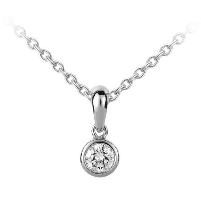 Diamond Pendant With Chain 0.75 Ct White Gold Bezel Set Round Cut Pendant