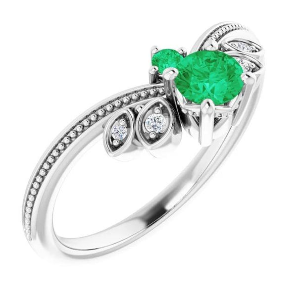 High Quality Diamond Ring  Columbian Green Emerald Antique Style Jewelry Gemstone Ring