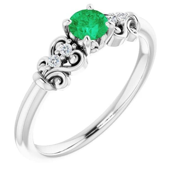 Diamond Fancy Style  Green Sapphire Vintage Style White Gold Jewelry Gemstone Ring
