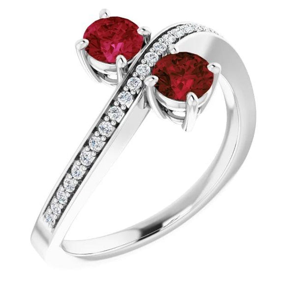 New Toi et Moi Round Burma Ruby Diamond Ring  White Gold 