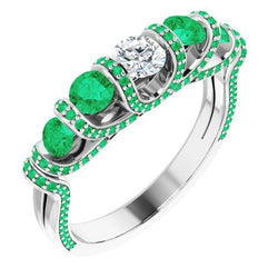 Natural Earth Mined Diamond Ring 1.70 Carats Columbian Emerald Accented Women Jewelry