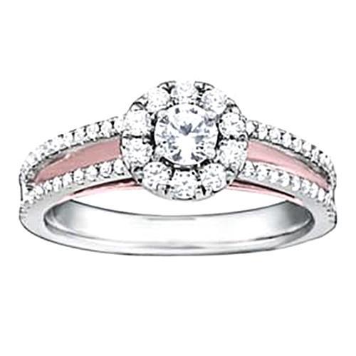  Lady’s White Gold Round Anniversary Solitaire Ring with Accents Diamond