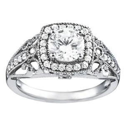 Vintage Style Diamond Ring With Accents 1.23 Carat White Gold 14K