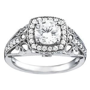 Antique Style Flower Design  Lady’s White Gold Round Anniversary Solitaire Ring with Accents Diamond