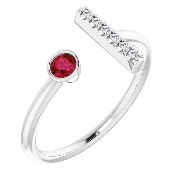 Fancy Ladies Bezel Set Burmese Ruby & Diamond Ring White Gold