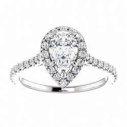Natural  Halo Pear & Round Diamond Ring Solitaire With Accents 1.50 Ct.