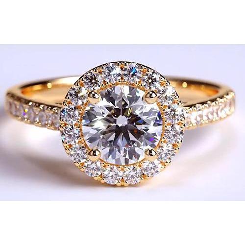 Diamond Ring Halo 3.50 Carats Yellow Gold 14K Halo Ring