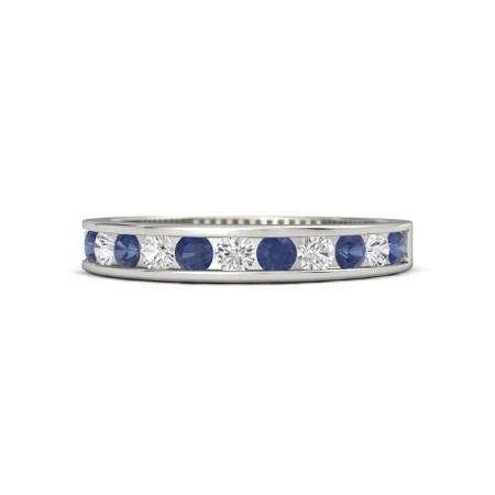 Diamond Round Blue Sapphire Band F Vs1 Vvs1 White Gold 14K Jewelry Gemstone Ring