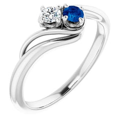 Natural Earth Mined Diamond Round Blue Sapphire Bypass Setting Ring 1.50 Carats