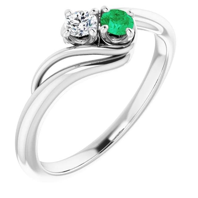 Best Quality Diamond Round Green Emerald Bypass Setting  Gemstone Ring