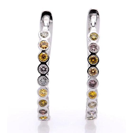 Diamond Round Hoop Earrings 2 Carats Sapphires White Gold 14K Gemstone Earring