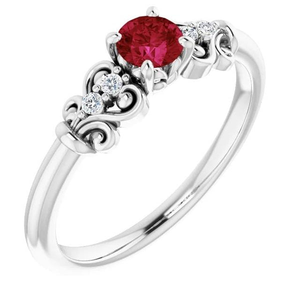 Best Stylish Amazing Diamond Round Ruby Ring White Gold  Gemstone Ring