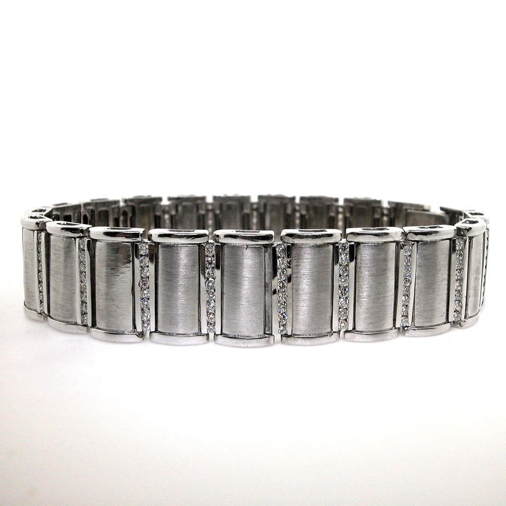 Diamond Round Shape 4 Carats Men Bracelet White Gold 14K Mens Bracelet